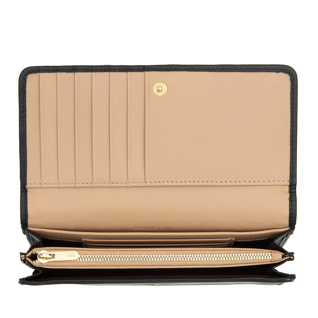 DUDU Portafoglio Donna Intrecciato in Vera Pelle – Portamonete con Zip, Porta Carte Banconote e Scomparti, Elegante Design Artigianale