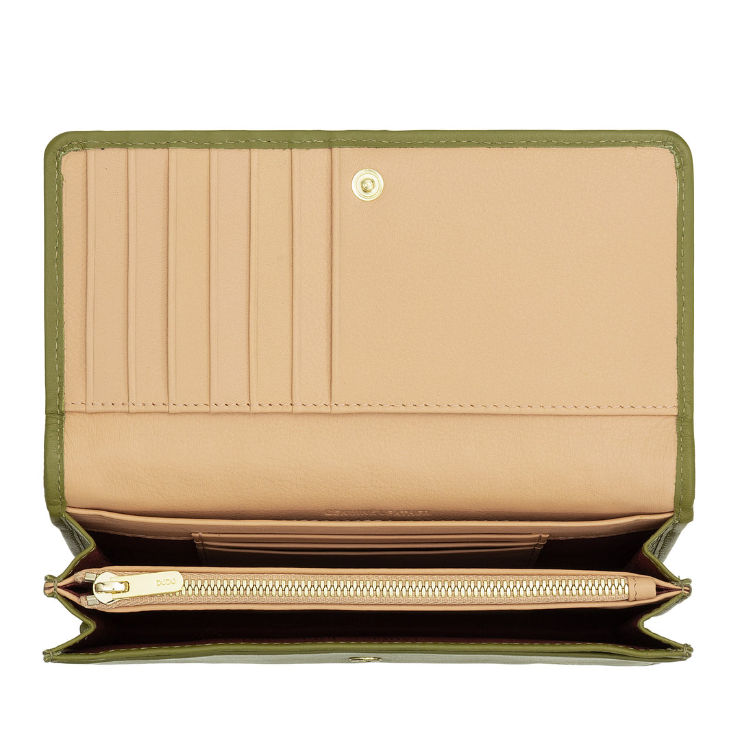 DUDU Portafoglio Donna Intrecciato in Vera Pelle – Portamonete con Zip, Porta Carte Banconote e Scomparti, Elegante Design Artigianale