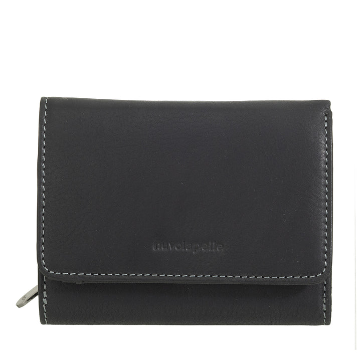 Nuvola leather wallet woman leather with zipper door - elegant zip wallet, cards and banknotes, compact and functional design