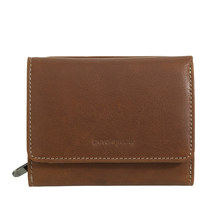Nuvola leather wallet woman leather with zipper door - elegant zip wallet, cards and banknotes, compact and functional design