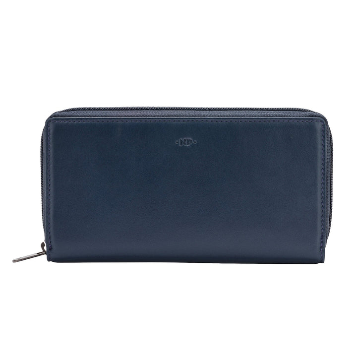Nuvola Pelle Carteira feminina grande com zíper de couro com zíper em torno de 14 bolsos, porta cartão de crédito e porta-moedas