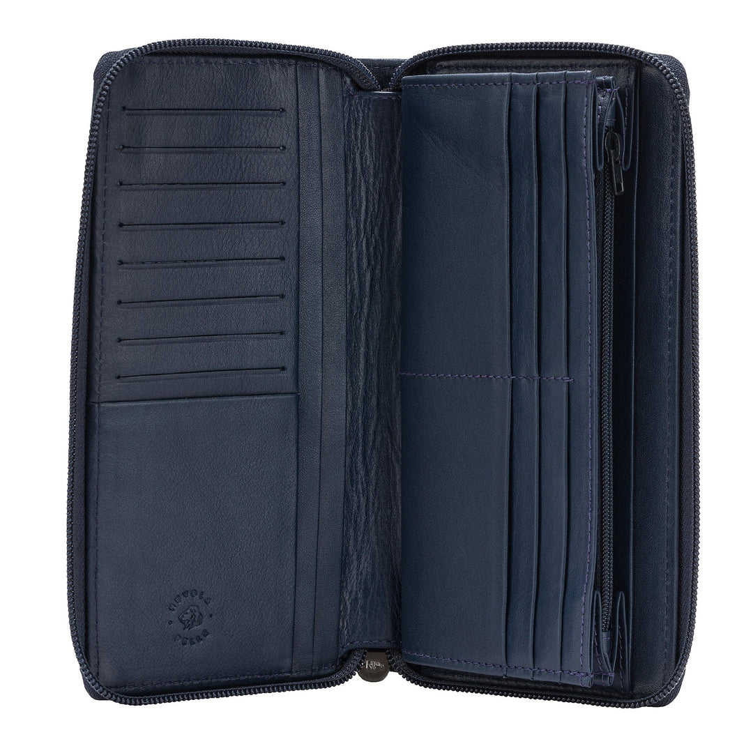 Nuvola Pelle Carteira feminina grande com zíper de couro com zíper em torno de 14 bolsos, porta cartão de crédito e porta-moedas
