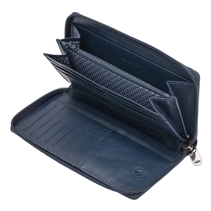 Nuvola Pelle Carteira feminina grande com zíper de couro com zíper em torno de 14 bolsos, porta cartão de crédito e porta-moedas