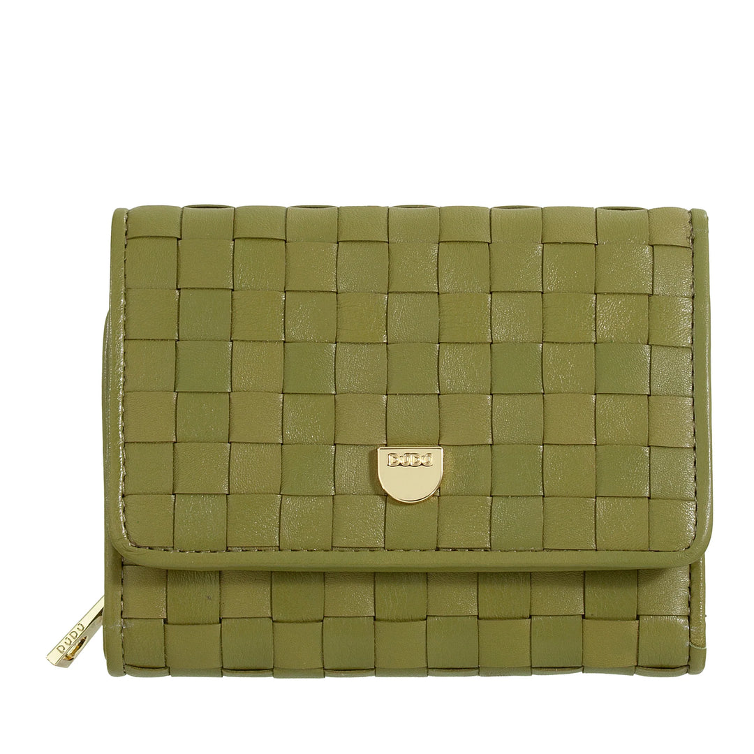 Portfel damski DUDU z tkanej skóry - Kompaktowy portfel z portmonówką zapinaną na zamek, eleganckim etui na banknoty, etui na karty