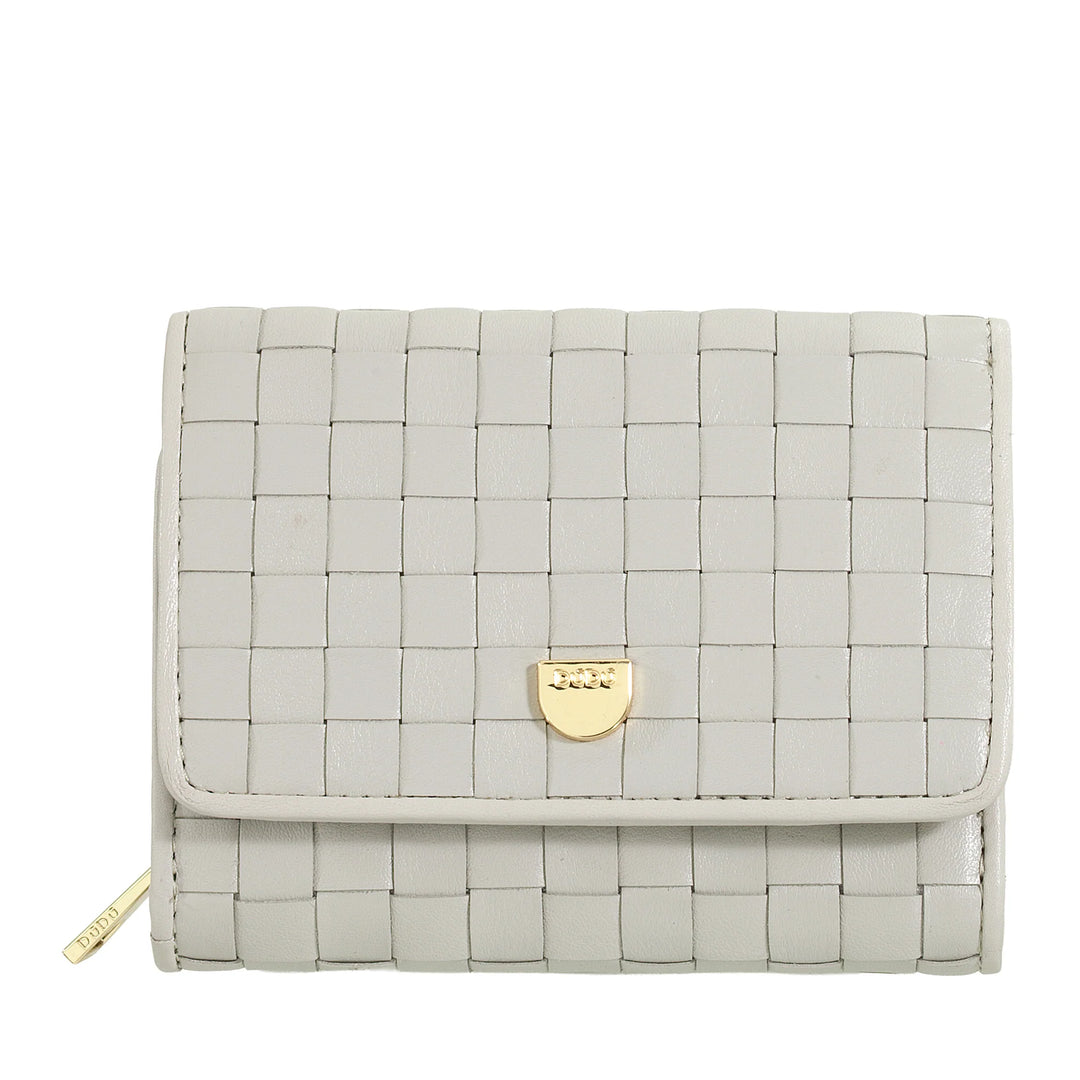 Portfel damski DUDU z tkanej skóry - Kompaktowy portfel z portmonówką zapinaną na zamek, eleganckim etui na banknoty, etui na karty