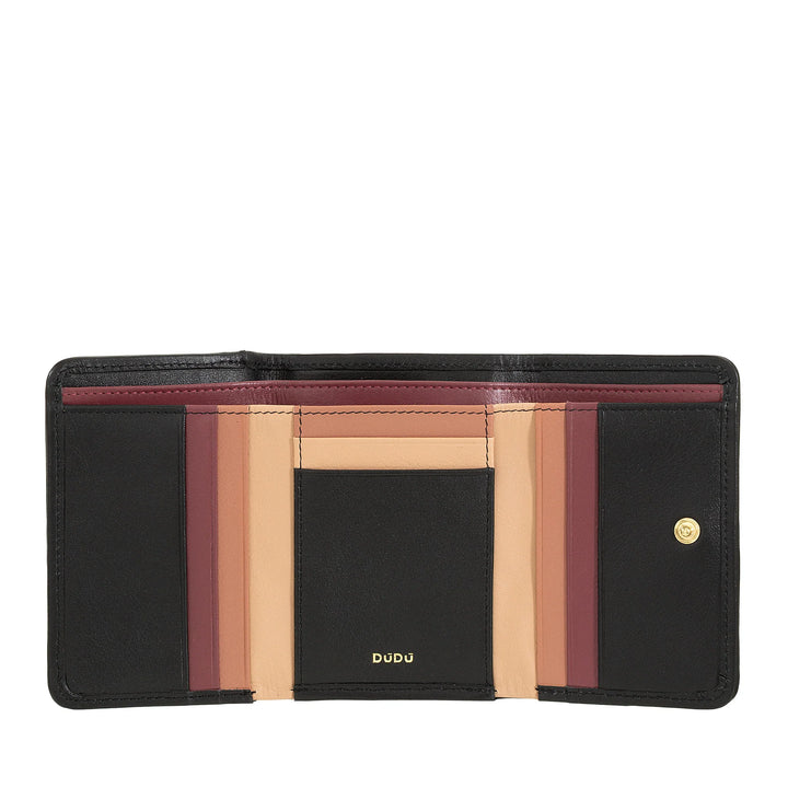 Portfel damski DUDU z tkanej skóry - Kompaktowy portfel z portmonówką zapinaną na zamek, eleganckim etui na banknoty, etui na karty