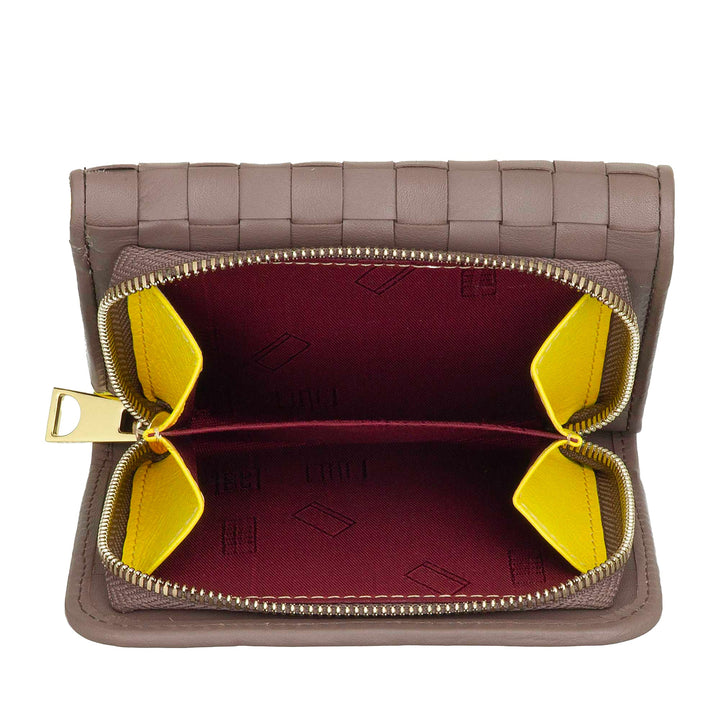 DUDU Cartera de Mujer en Piel Tejida - Cartera Compacta con Monedero con Cremallera, Elegante Porta Billetes, Tarjetero