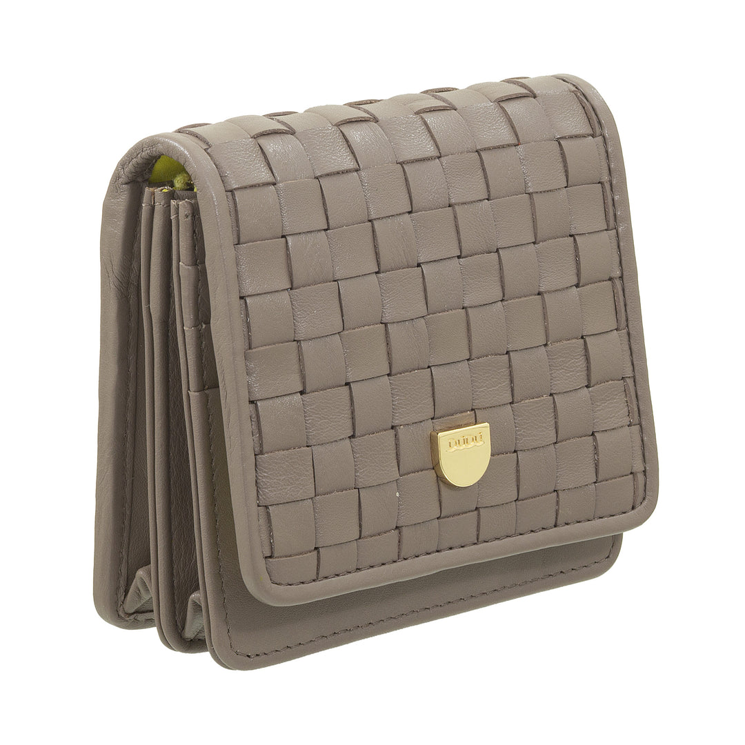 DUDU Portafoglio Piccolo Donna Pelle Intrecciata – Elegante e Compatto con Scomparti per Carte, Tessere, Banconote e Monete – Design Raffinato