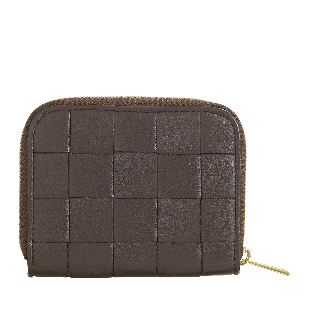 DUDU Portafoglio Donna Piccolo in Pelle Intrecciata Zip Around – Elegante e Compatto, Porta Carte, Portamonete e Banconote con Cerniera