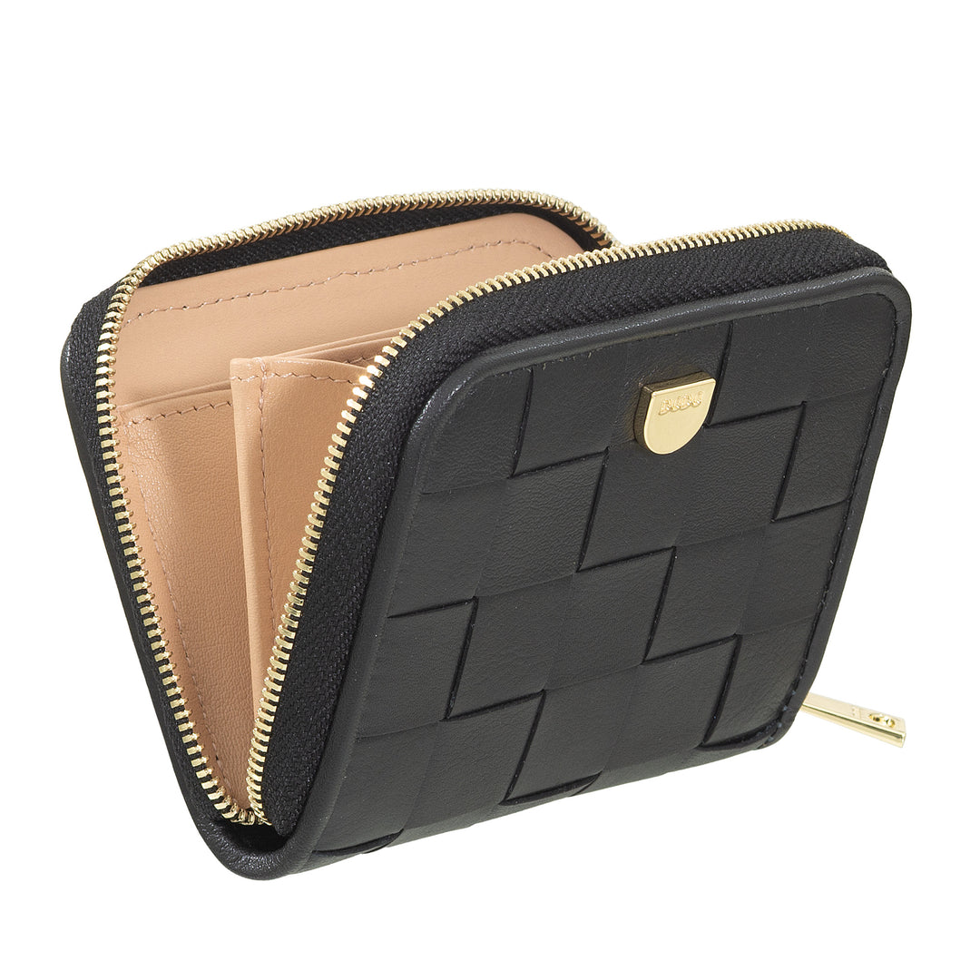 DUDU Portafoglio Donna Piccolo in Pelle Intrecciata Zip Around – Elegante e Compatto, Porta Carte, Portamonete e Banconote con Cerniera