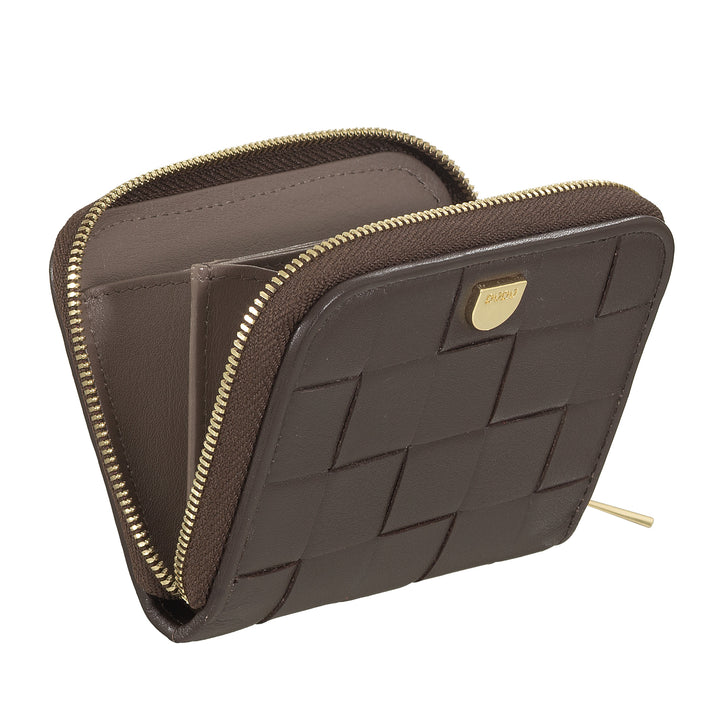 DUDU Portafoglio Donna Piccolo in Pelle Intrecciata Zip Around – Elegante e Compatto, Porta Carte, Portamonete e Banconote con Cerniera