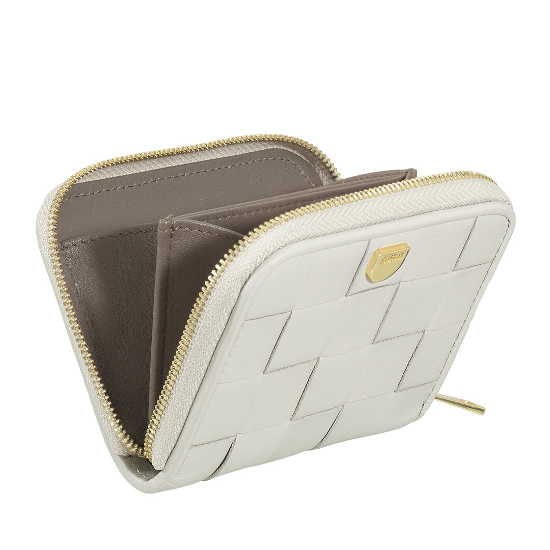 DUDU Portafoglio Donna Piccolo in Pelle Intrecciata Zip Around – Elegante e Compatto, Porta Carte, Portamonete e Banconote con Cerniera