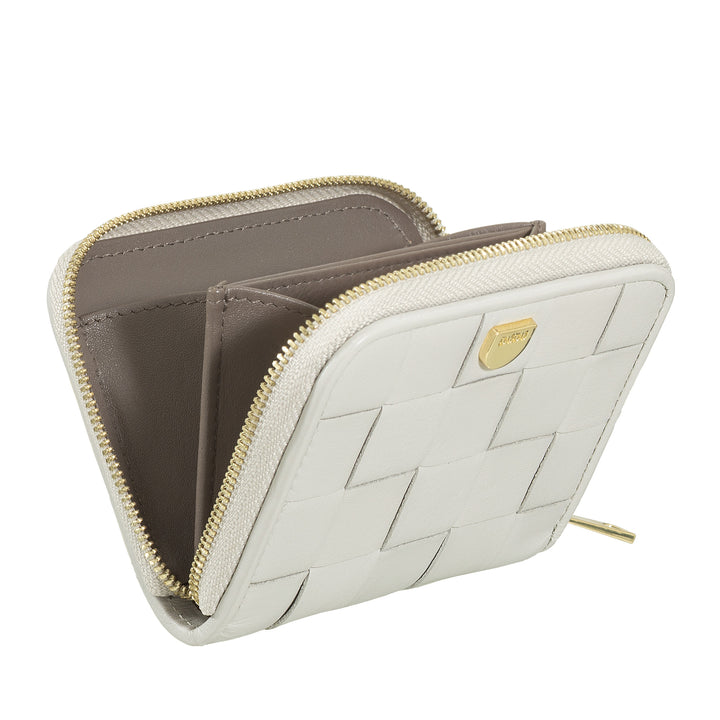 DUDU Portafoglio Donna Piccolo in Pelle Intrecciata Zip Around – Elegante e Compatto, Porta Carte, Portamonete e Banconote con Cerniera