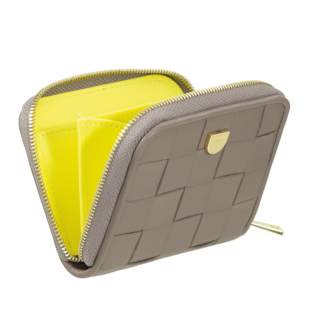 DUDU Portafoglio Donna Piccolo in Pelle Intrecciata Zip Around – Elegante e Compatto, Porta Carte, Portamonete e Banconote con Cerniera