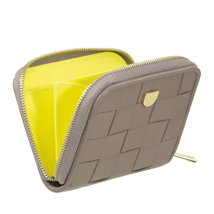 DUDU Portafoglio Donna Piccolo in Pelle Intrecciata Zip Around – Elegante e Compatto, Porta Carte, Portamonete e Banconote con Cerniera