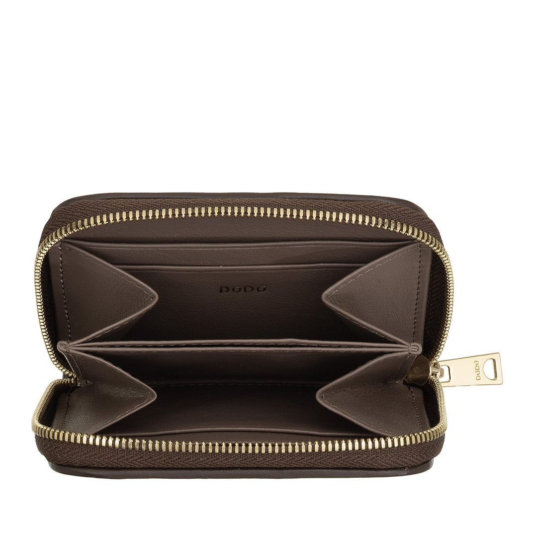 DUDU Portafoglio Donna Piccolo in Pelle Intrecciata Zip Around – Elegante e Compatto, Porta Carte, Portamonete e Banconote con Cerniera