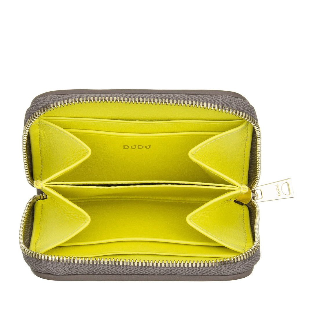 DUDU Portafoglio Donna Piccolo in Pelle Intrecciata Zip Around – Elegante e Compatto, Porta Carte, Portamonete e Banconote con Cerniera