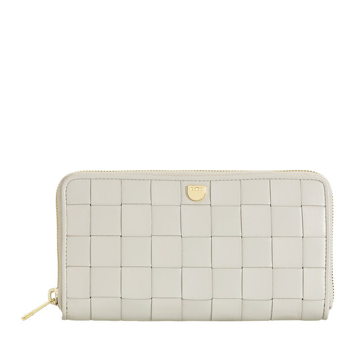 Carteira feminina DUDU em couro tecido genuíno com zíper, elegante e espaçosa – porta-cartões, notas e moedas, carteira tecida com zíper completo