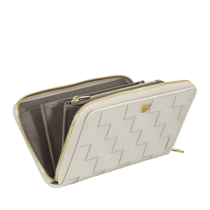 Carteira feminina DUDU em couro tecido genuíno com zíper, elegante e espaçosa – porta-cartões, notas e moedas, carteira tecida com zíper completo