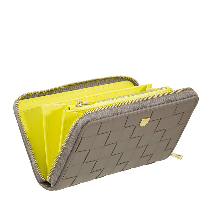 Carteira feminina DUDU em couro tecido genuíno com zíper, elegante e espaçosa – porta-cartões, notas e moedas, carteira tecida com zíper completo