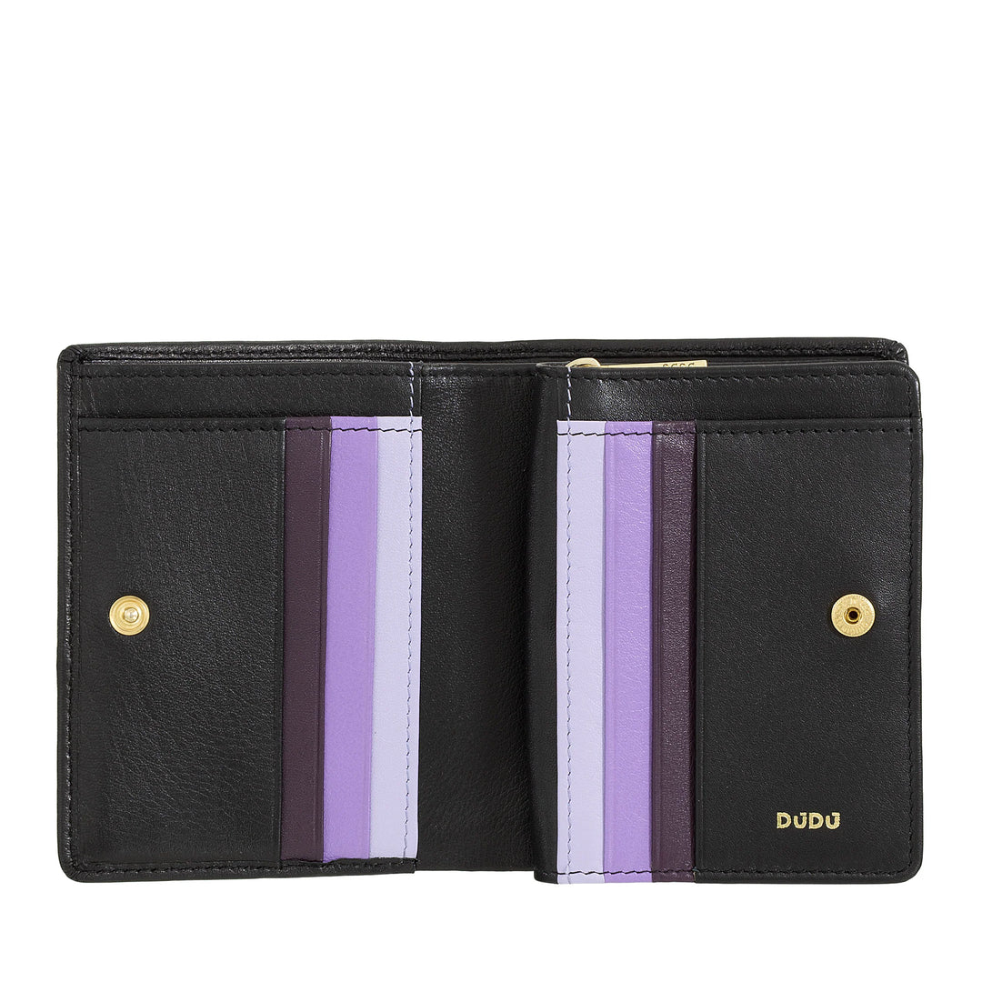 DUDU Cartera Pequeña de Mujer en Piel de Colores Tarjetero y Tarjetero con Cremallera y Botón Monedero