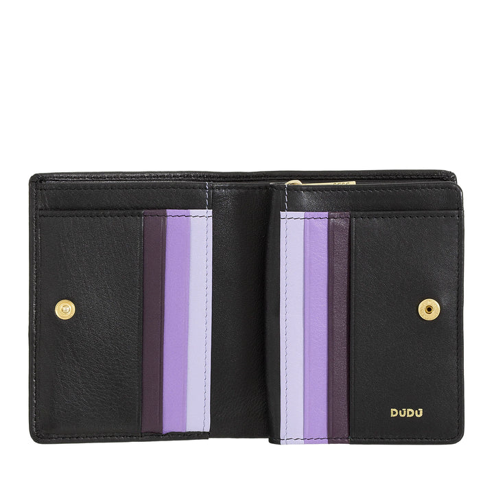 DUDU Cartera Pequeña de Mujer en Piel de Colores Tarjetero y Tarjetero con Cremallera y Botón Monedero