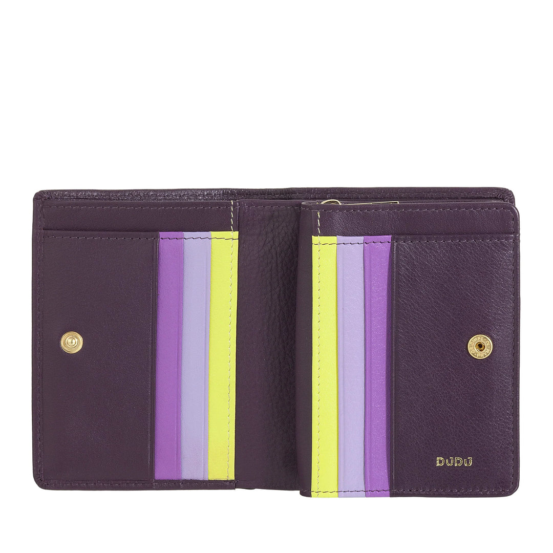 DUDU Cartera Pequeña de Mujer en Piel de Colores Tarjetero y Tarjetero con Cremallera y Botón Monedero