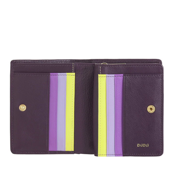 DUDU Cartera Pequeña de Mujer en Piel de Colores Tarjetero y Tarjetero con Cremallera y Botón Monedero