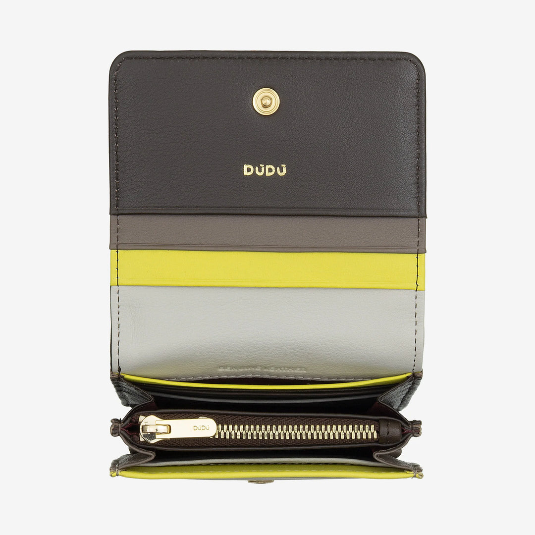 DUDU Small Ultra Compact Colorful RFID Shielded Leather Women's Wallet with Internal Zip and 8 Card Holders