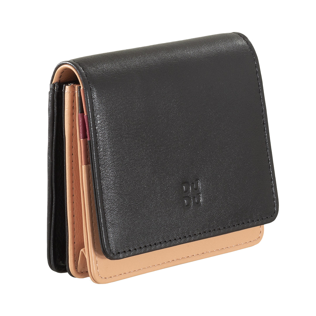 DuDu Portefeuille pour femme en cuir RFID coloré ultra-compact avec fermeture à glissière intérieure et porte-cartes à 8 cartes