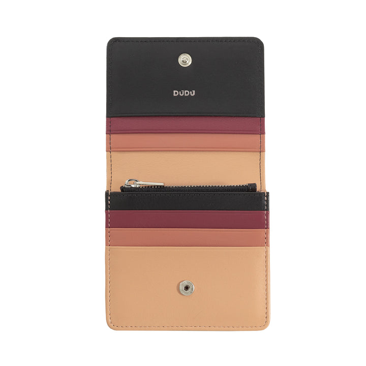 DuDu Portefeuille pour femme en cuir RFID coloré ultra-compact avec fermeture à glissière intérieure et porte-cartes à 8 cartes