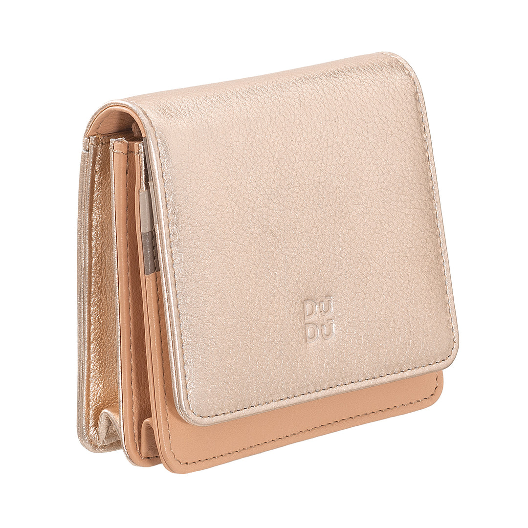 DUDU Kleine, ultrakompakte, farbenfrohe Damenbrieftasche aus Leder mit RFID-Schutz, Innenreißverschluss und 8 Kartenfächern