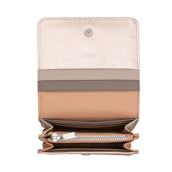 DUDU Kleine, ultrakompakte, farbenfrohe Damenbrieftasche aus Leder mit RFID-Schutz, Innenreißverschluss und 8 Kartenfächern