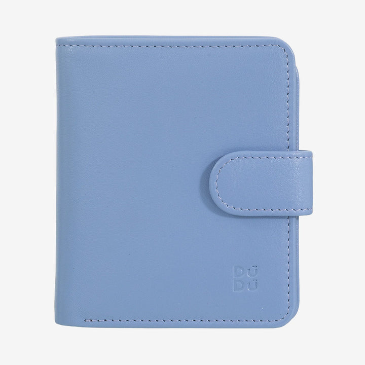 DUDU lille læderpung til kvinder med møntpung med lynlås, kompakt pung pung med knaplukning, seddelholder, kortholder og RFID-beskyttelse