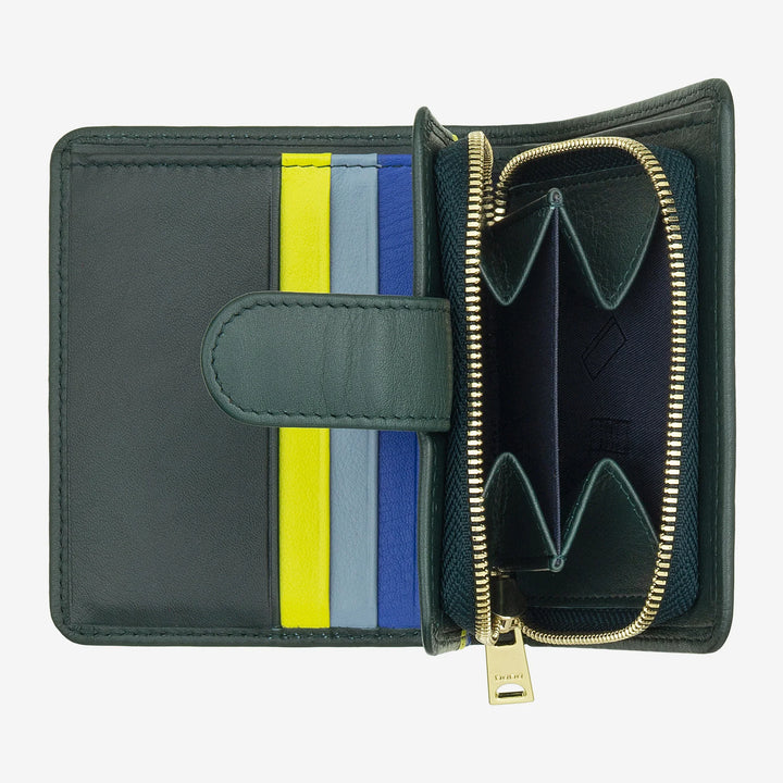 DUDU Kleine Damen-Geldbörse aus Leder mit Reißverschluss, Münzbörse, kompakte Geldbörse mit Knopfverschluss, Geldscheinhalter, Kartenhalter und RFID-Schutz