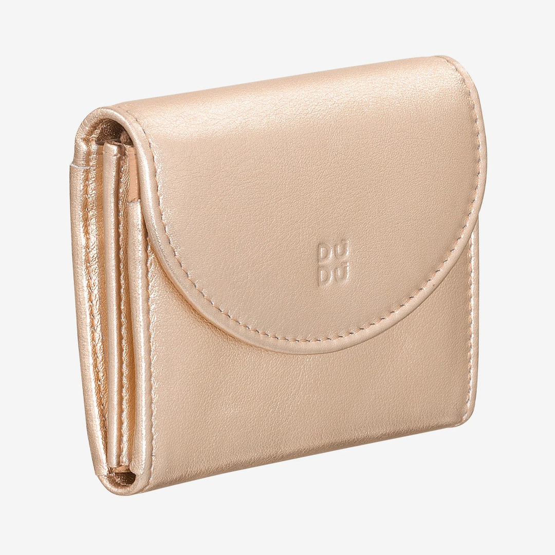 DUDU Cartera Mini Slim para Mujer de Piel Auténtica con Monedero con Cremallera, Cierre de Botón, Cartera Compacta de Color