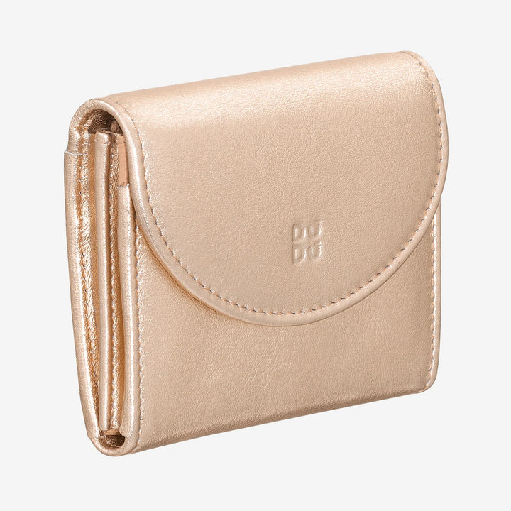 DUDU Cartera Mini Slim para Mujer de Piel Auténtica con Monedero con Cremallera, Cierre de Botón, Cartera Compacta de Color