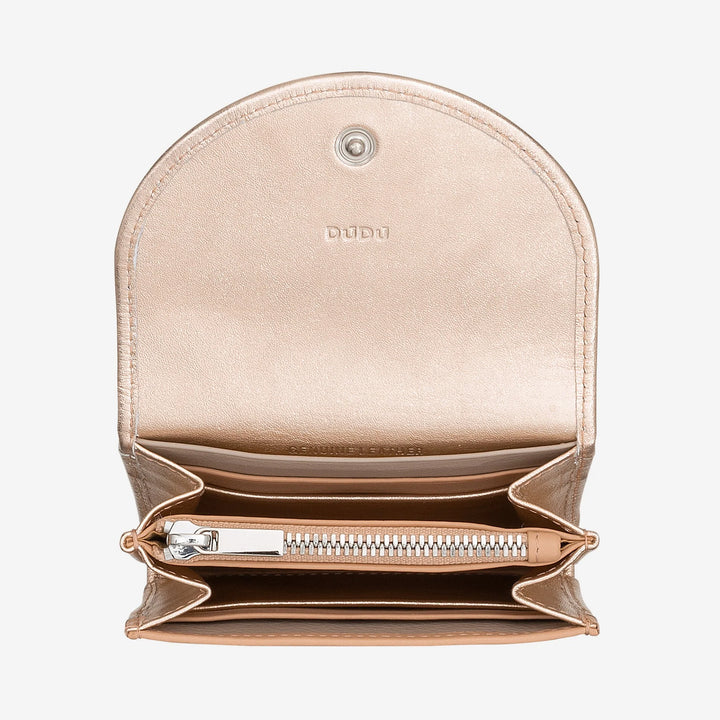 DUDU Cartera Mini Slim para Mujer de Piel Auténtica con Monedero con Cremallera, Cierre de Botón, Cartera Compacta de Color
