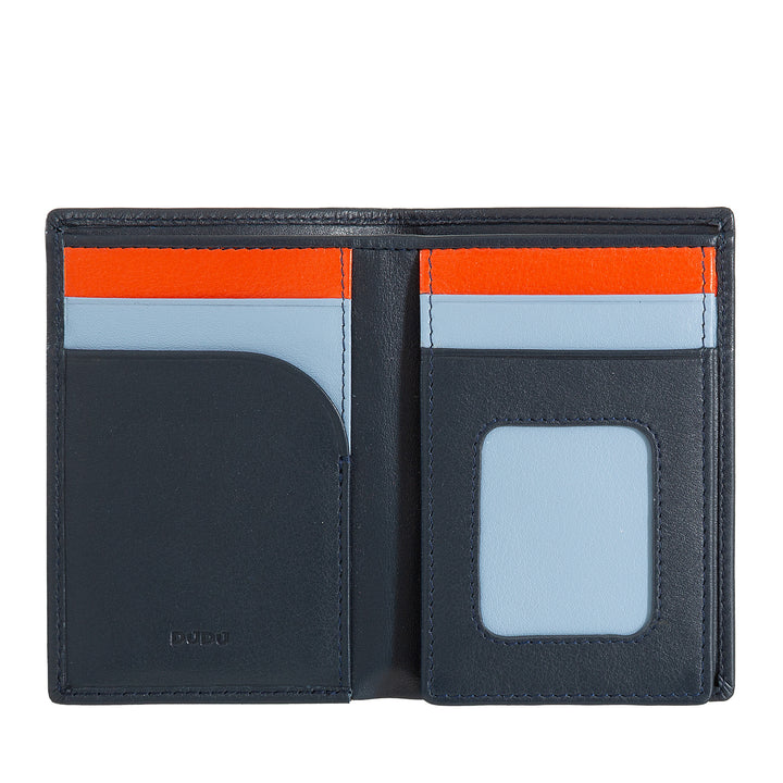 DUDU Men's Slim leather wallet, small and thin design, brings money and cards cards, compact wallets with flap and window