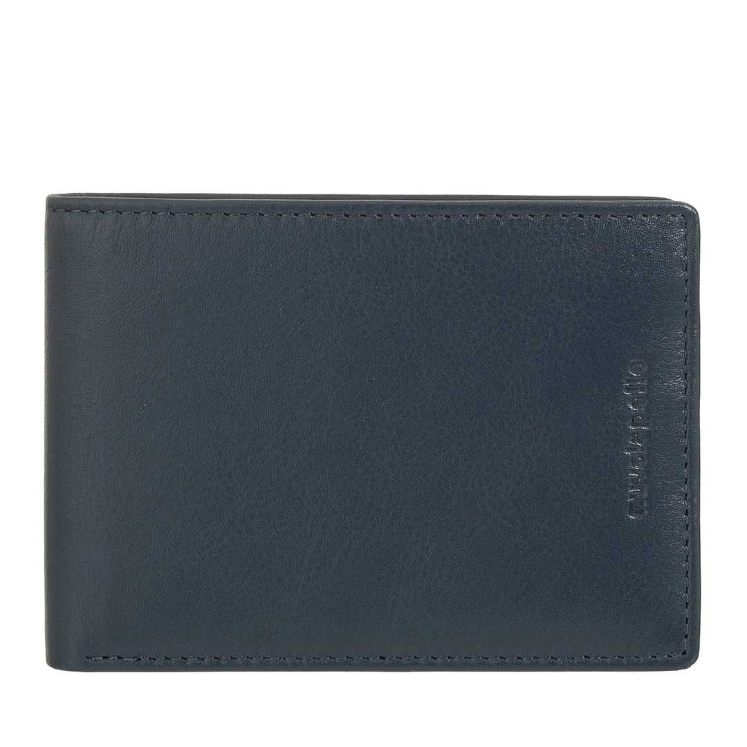 Nuvola Pelle Compact Slim herre lommebok i ekte skinn - Seddelholder og 6 sporlommer for kort og dokumenter