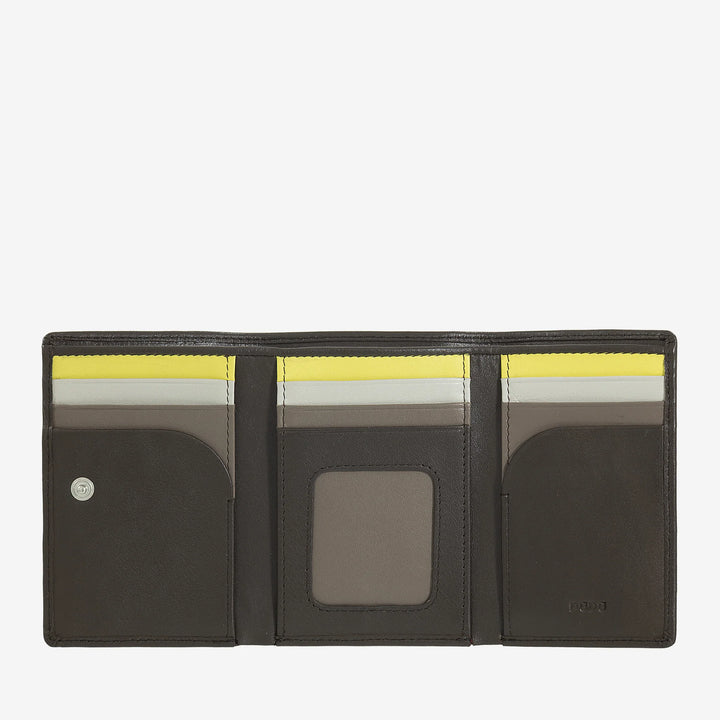 DUDU Portafoglio Uomo Trifold in Pelle, Porta Tessere Carte RFID Verticale con Bottone, Porta Banconote, Multicolore