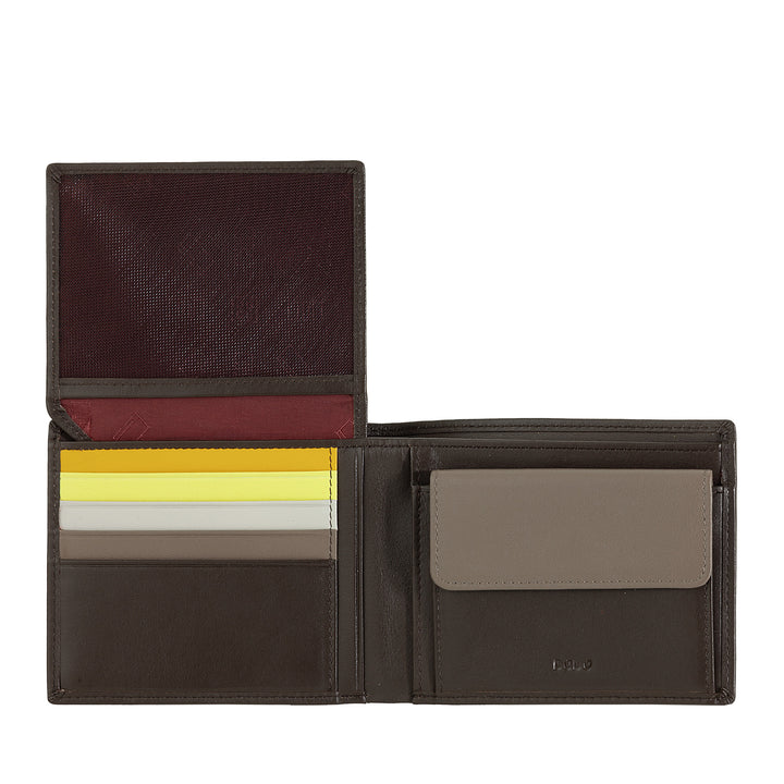 Carteira masculina de couro multicolorida DUDU Classic RFID assinada