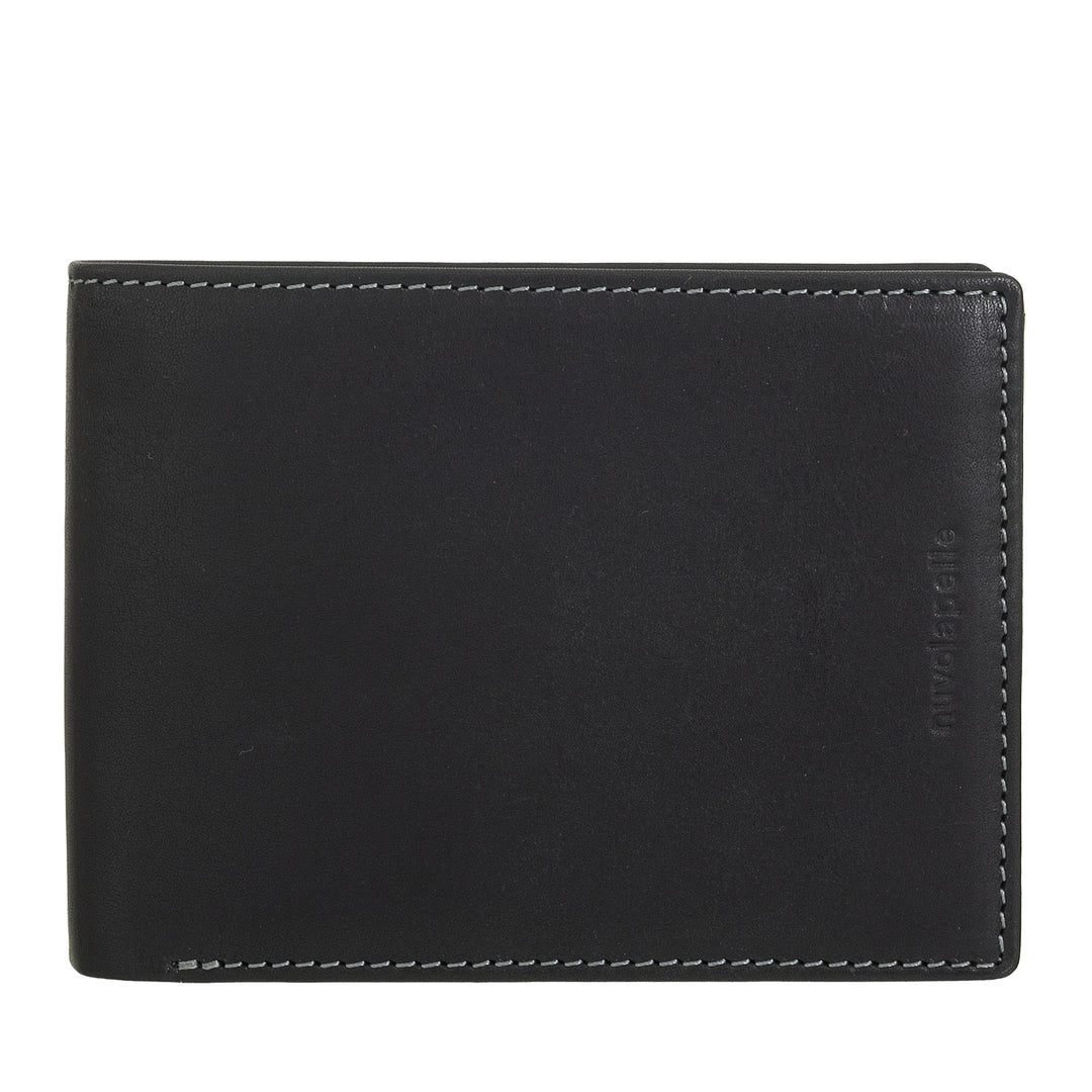 Nuvola leather wallet in leather leather with door holder - elegant wallet with button, cards and banknotes compartments, hinge pocket and transparent ID windows
