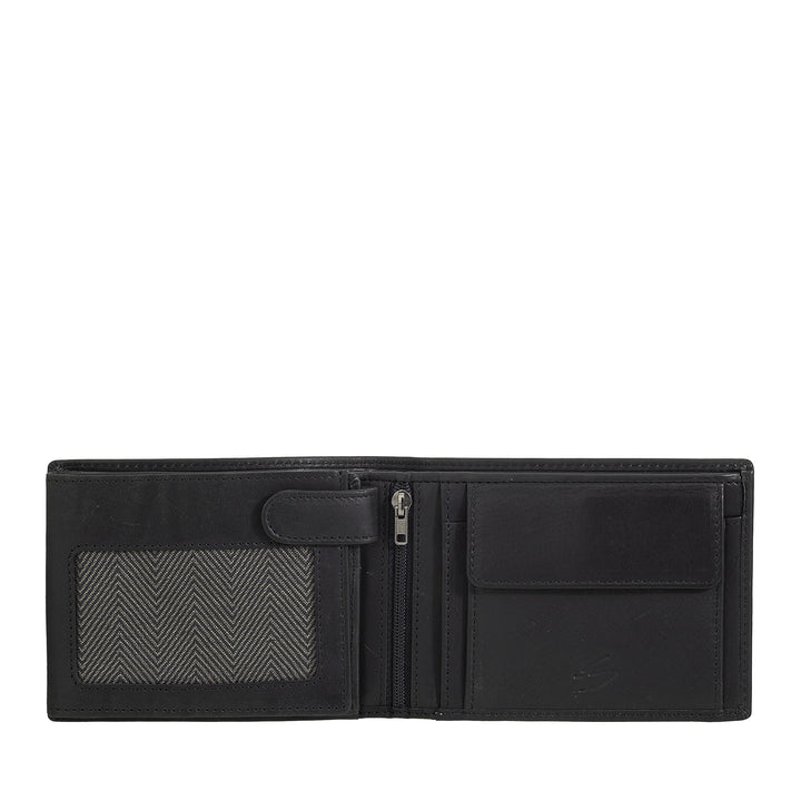 Nuvola leather wallet in leather leather with door holder - elegant wallet with button, cards and banknotes compartments, hinge pocket and transparent ID windows