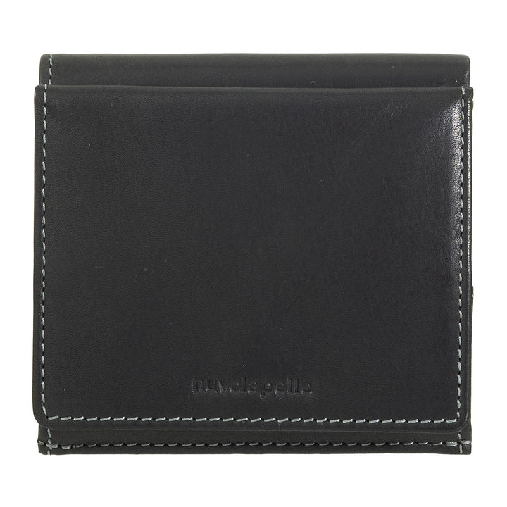 Nuvola Leather Wallet Men's Leather with cockpit carriers - Compact portfolio in real leather with card holder, banknotes and closing button - Classic and functional design