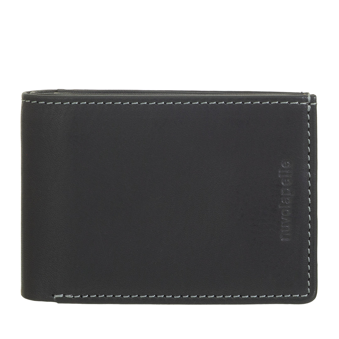 Nuvola Pelle Men's Mini Leather Wallet with Coin Purse - Compact and Elegant, for Jacket Pocket, with Card Slots, Transparent Windows and Minimal Design