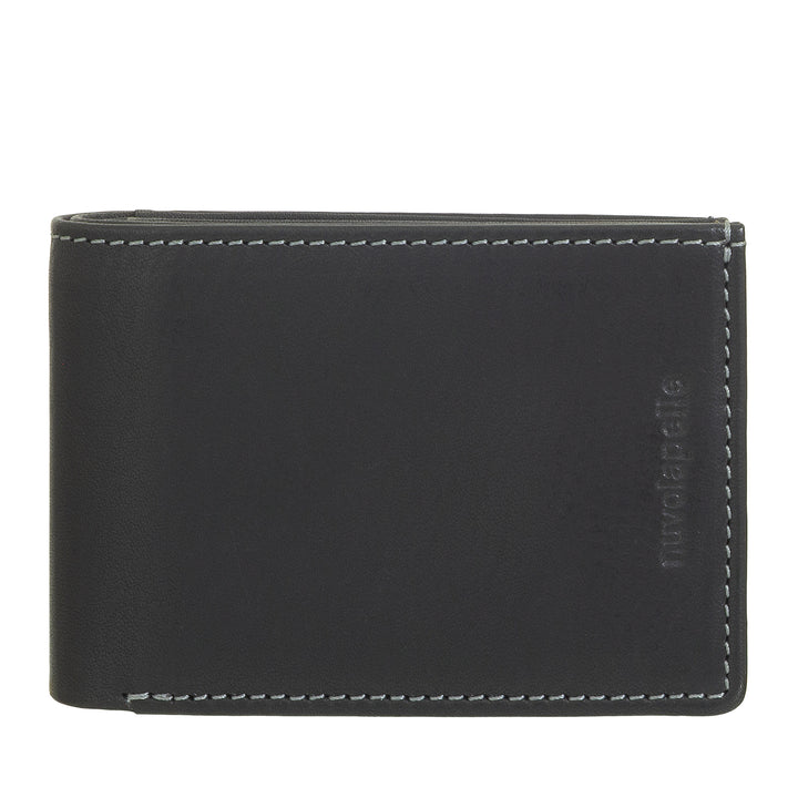 Nuvola Pelle Men's Mini Leather Wallet with Coin Purse - Compact and Elegant, for Jacket Pocket, with Card Slots, Transparent Windows and Minimal Design