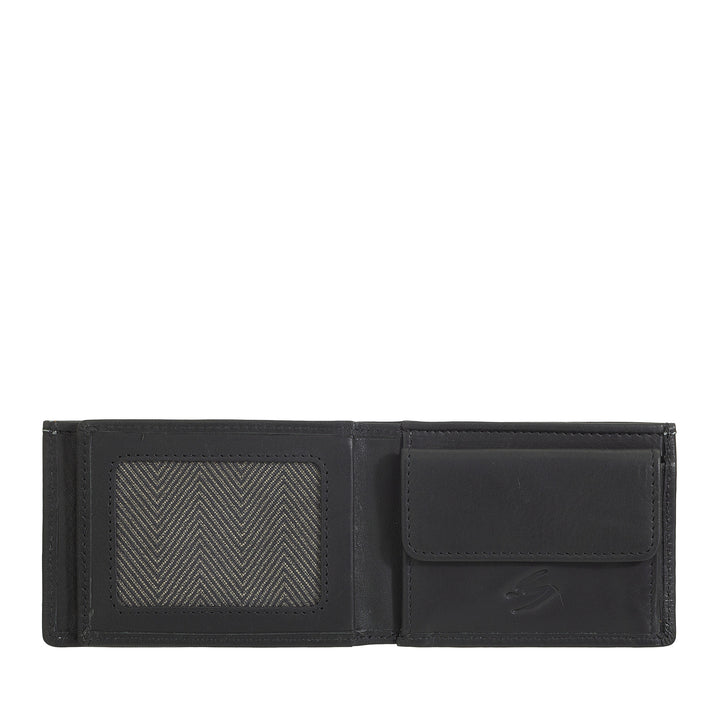 Nuvola Pelle Men's Mini Leather Wallet with Coin Purse - Compact and Elegant, for Jacket Pocket, with Card Slots, Transparent Windows and Minimal Design