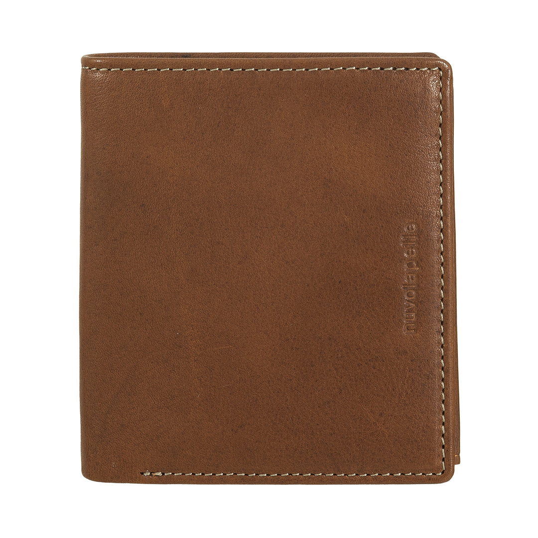 Nuvola Leather Wallet Men in Small Leather With Portamonete - Compact Portfolio in Vera Leather with cards, banknotes, internal zip and coins