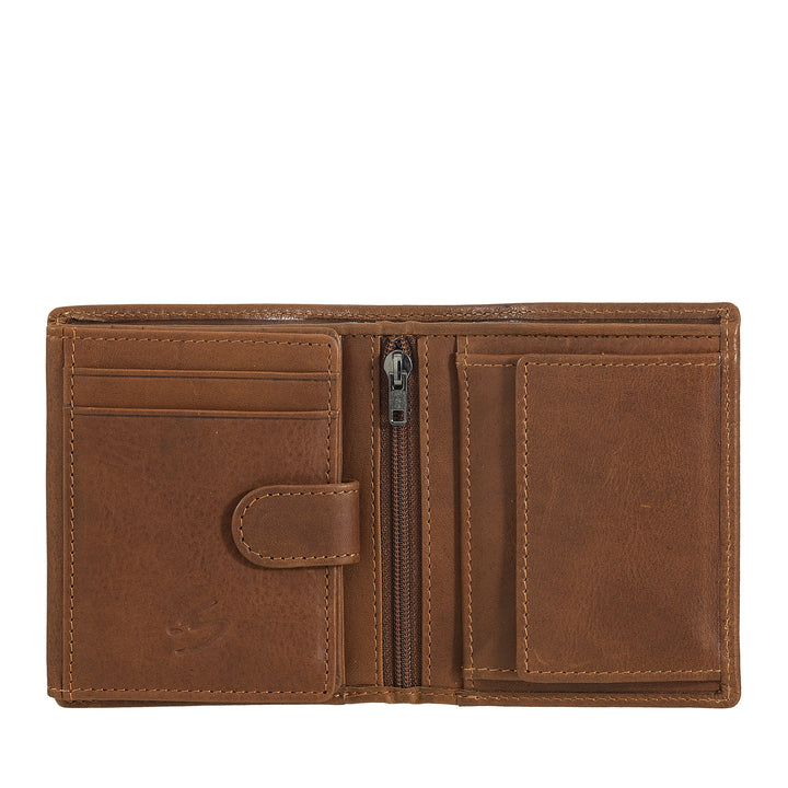 Nuvola Leather Wallet Men in Small Leather With Portamonete - Compact Portfolio in Vera Leather with cards, banknotes, internal zip and coins
